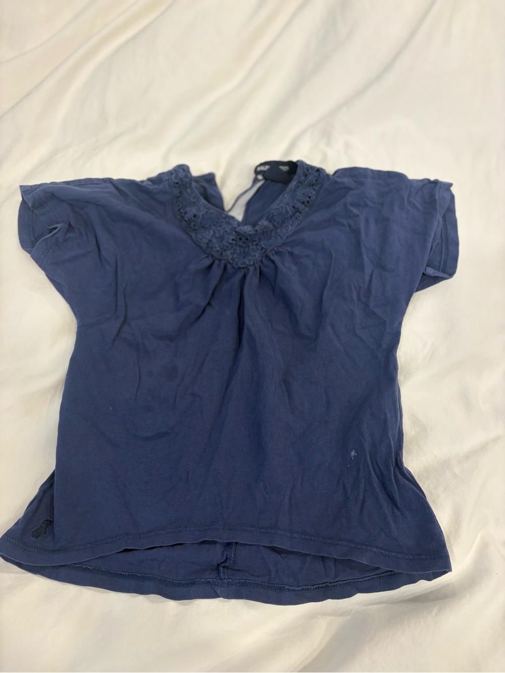 Toddler Navy Blue Short Sleeve Crochet-Neck Top
